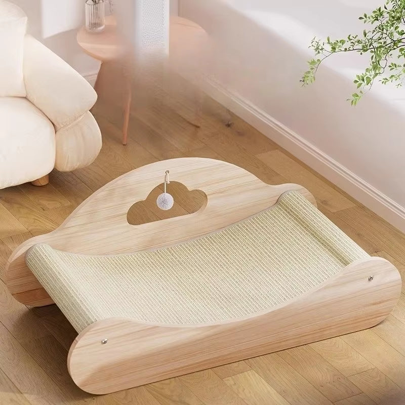 Chaise longue horizontal de sisal para gatos, com zona de arranhar integrada e superfície confortável para descanso
